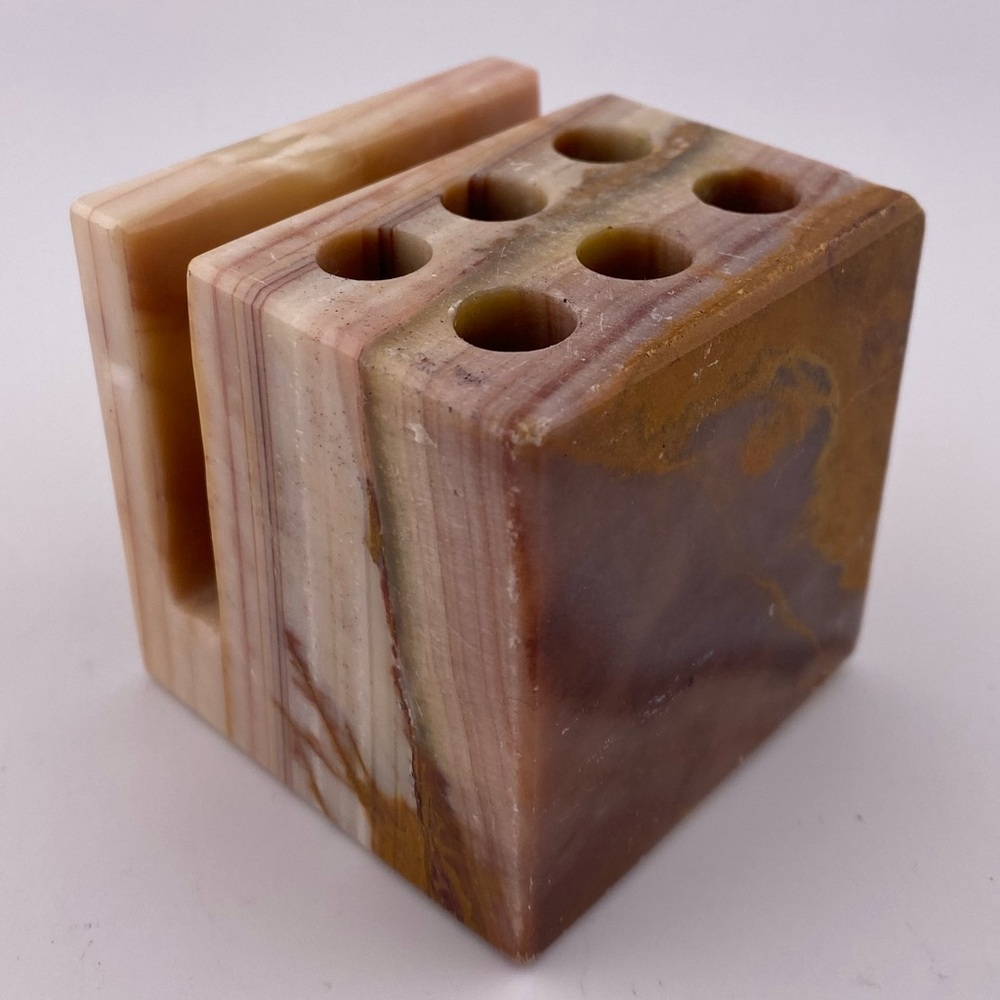 Vintage Natural Onix Stone Multi-Hole Pen and Notepad Holder